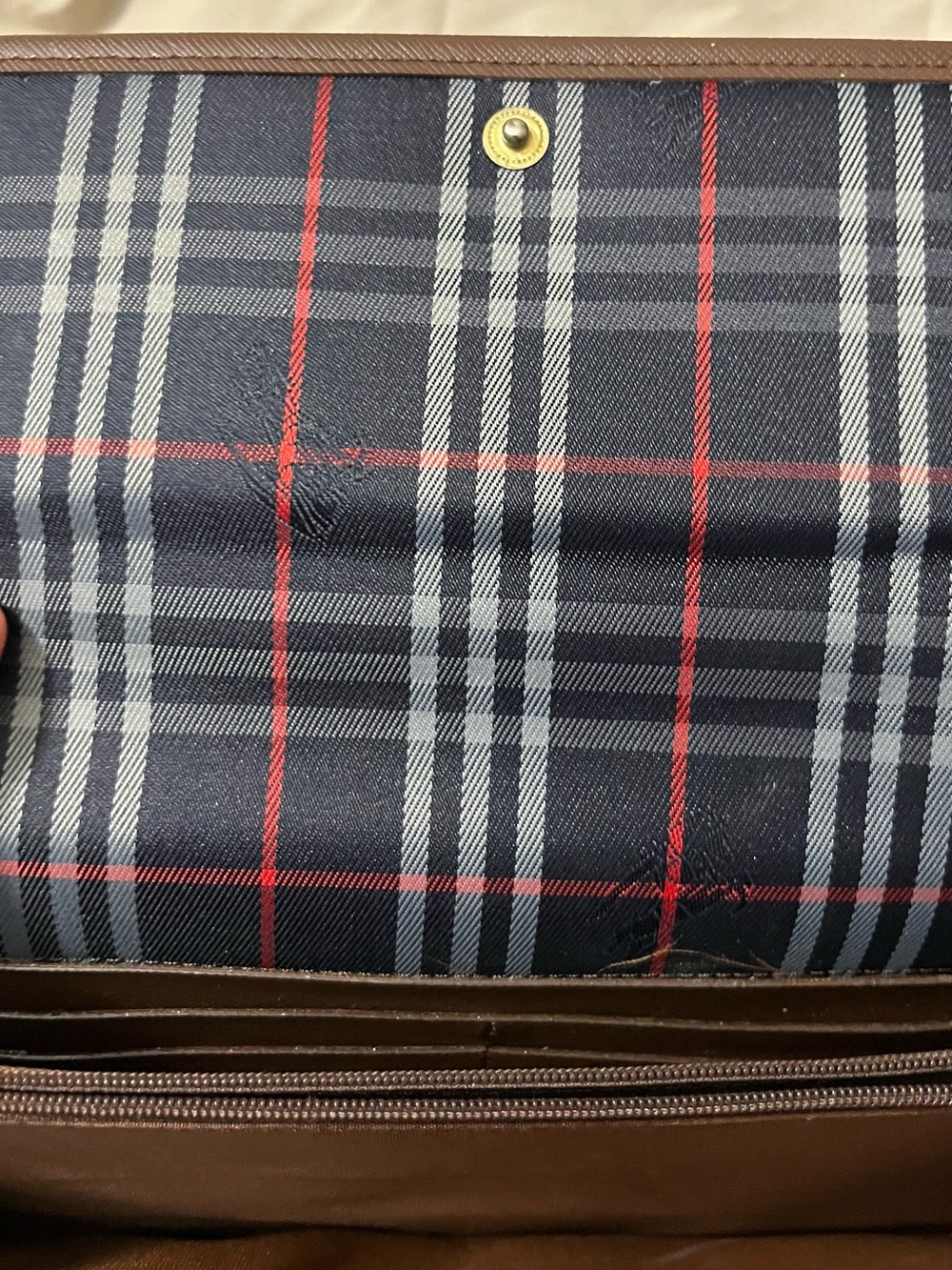 Burberry Navy Plaid Clutch Bag with Gold Emblem - Picture 3 of 7